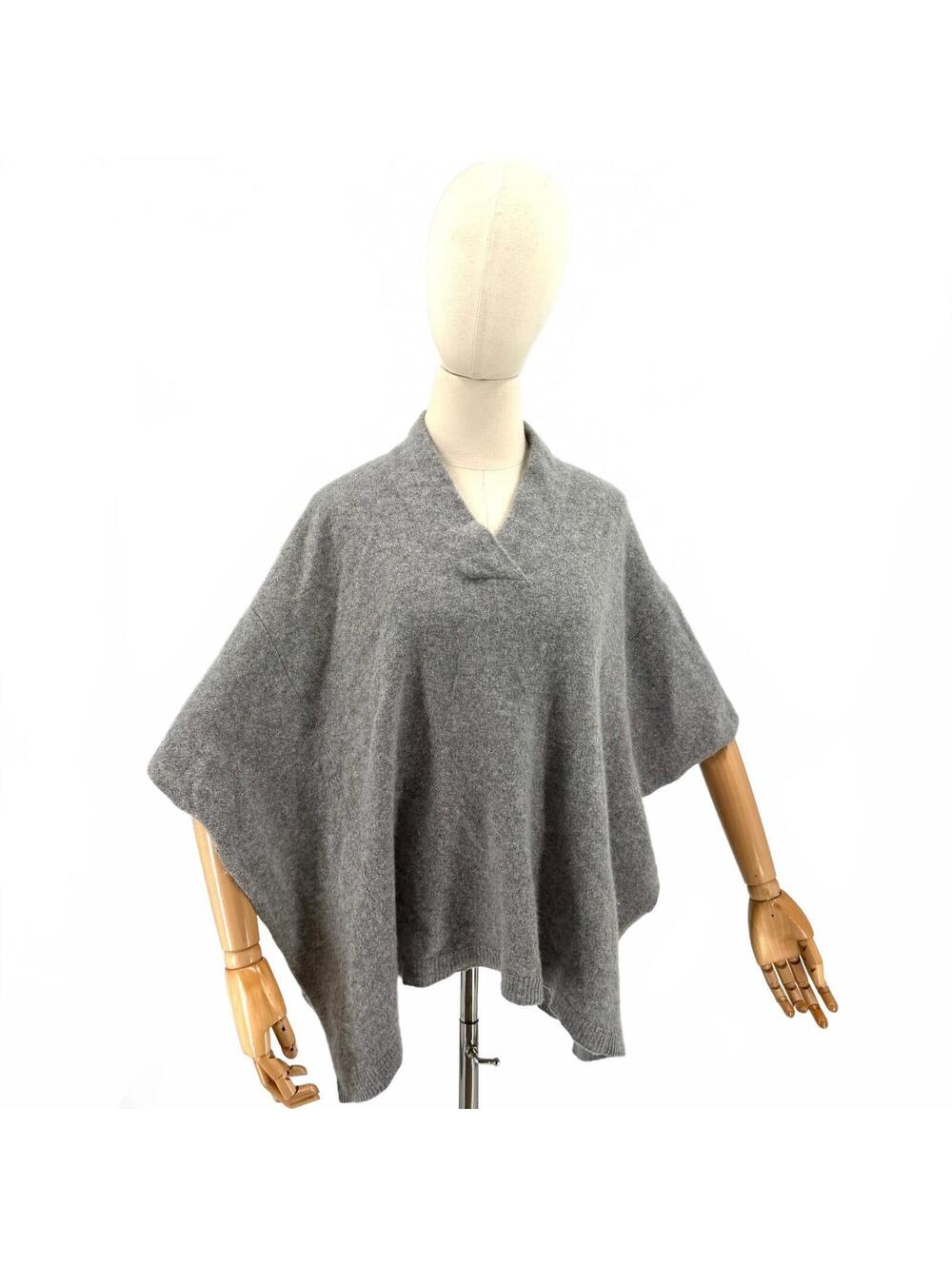 Halogen Gray 100% Cashmere V-Neck Poncho Sweater